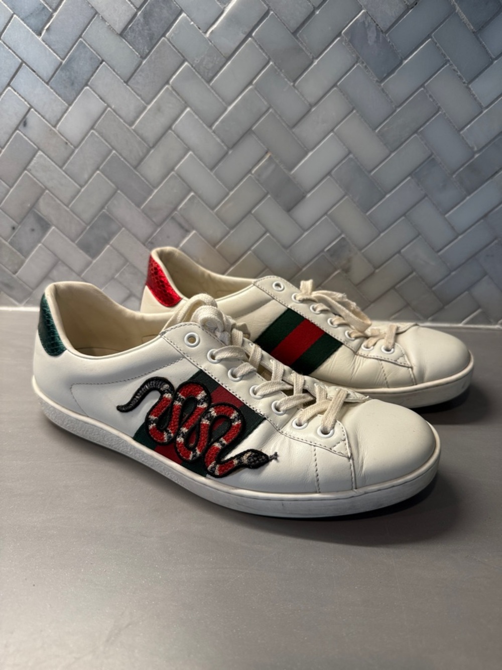 Gucci Leather Ace Snake shoes. Embroidery mens 8.5